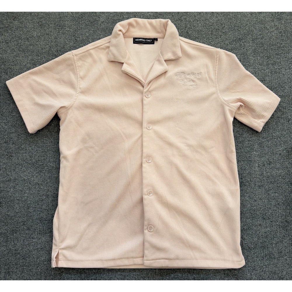 Members Only Y2K Pink Ribbed Camp Shirt Mens Large Embroidered Bowling